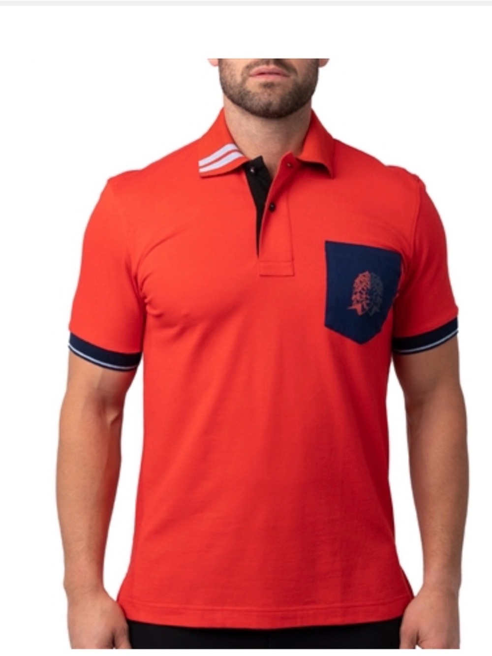 Men's Maceo Red Polo Shirt with Navy Pocket and lion 🦁 size S